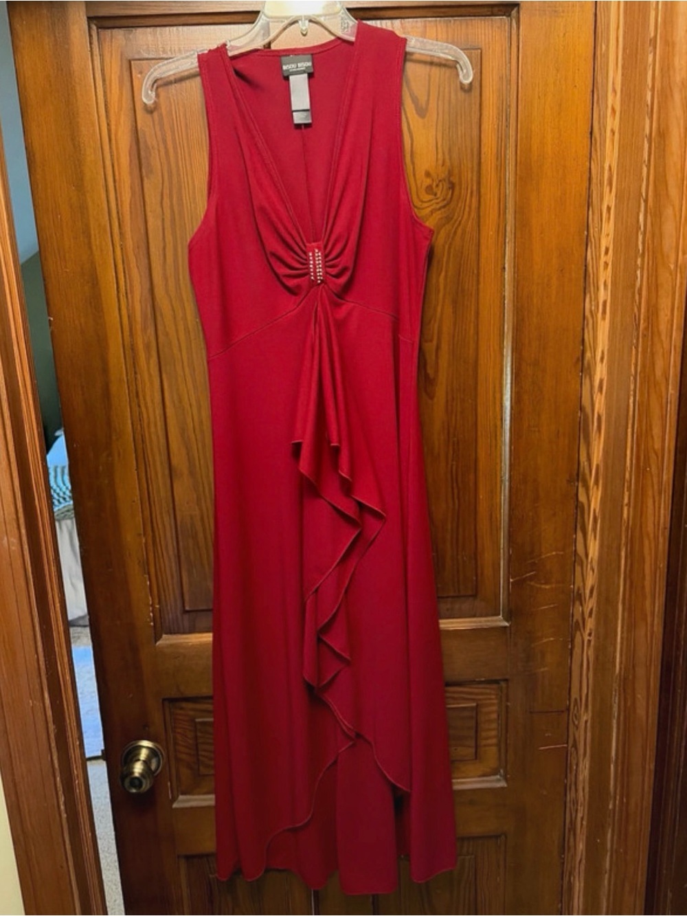 Bisou Bisou Red Sleeveless Ruffle-Front Maxi Dress